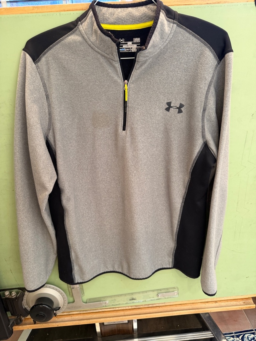 Under Armour Gray and Black Quarter-Zip Pullover with Yellow Zipper Accent